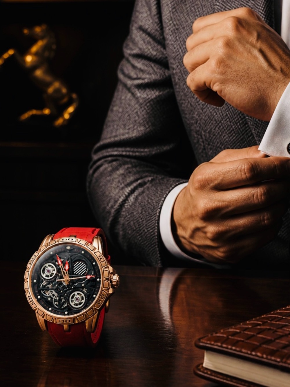 BiBi Red Strap Rose Gold Skeleton Dial luxury Men's Watch
